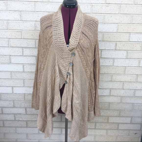 Free People Tan Neutral Cable Knit Cardigan Sweater Size Small - Picture 1 of 12